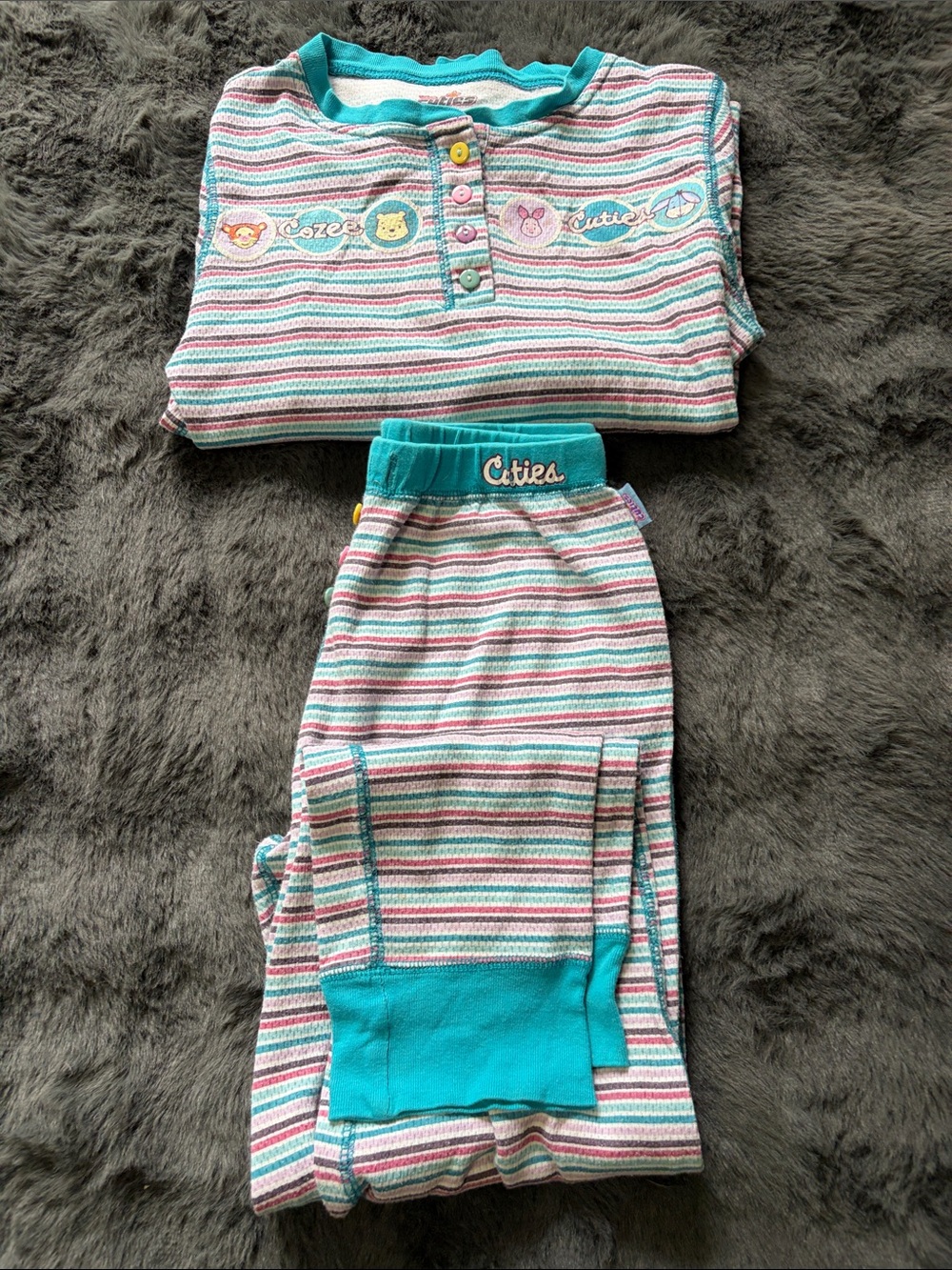 Striped Teal-Trim Kids Pajama Set
